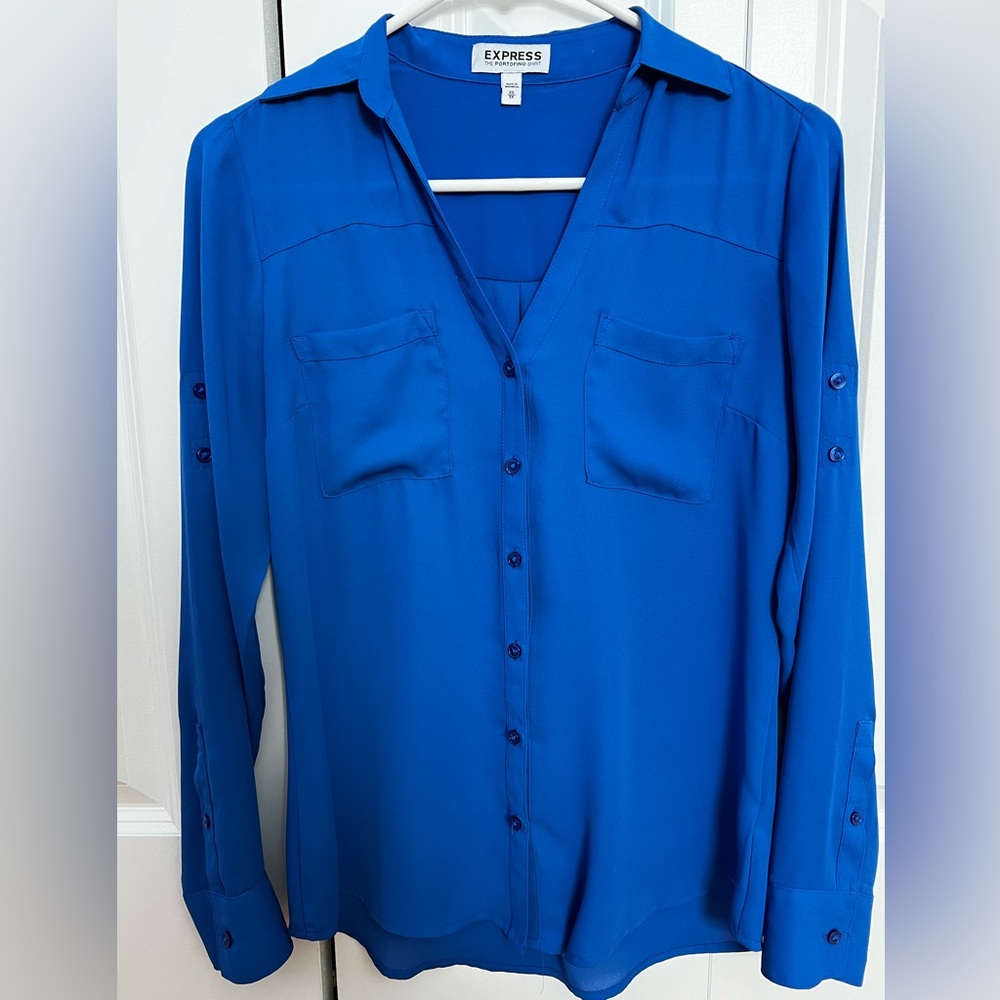 Express Portofino Button Down Blouse XS Blue